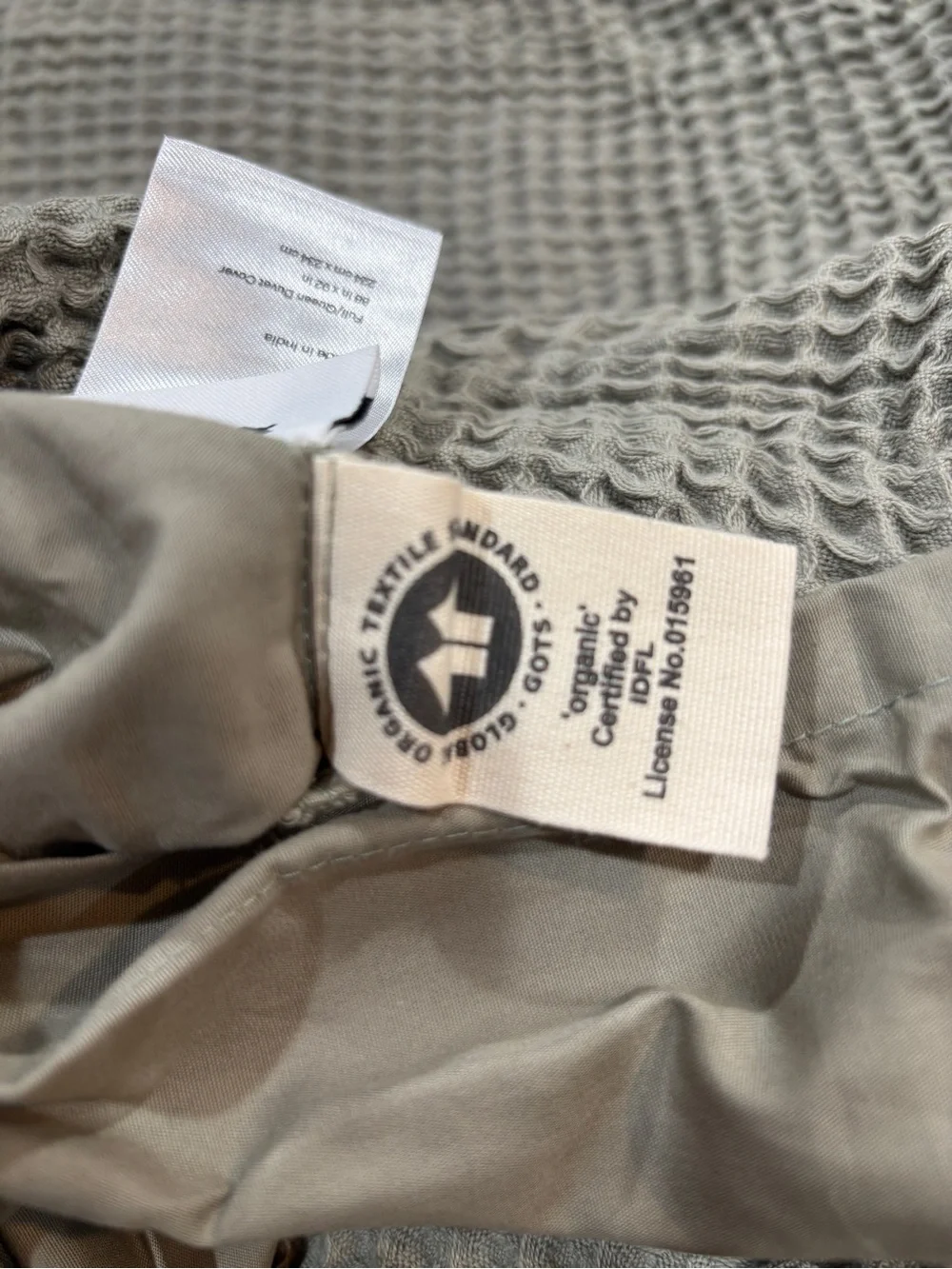 Quince Organic Luxe Honeycomb Duvet Cover Set Olive Full Queen NWT